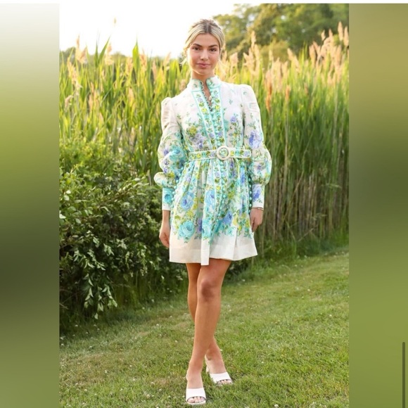 Zimmermann Dresses & Skirts - Zimmermann White Floral Mini Dress with Blue and Green Accents